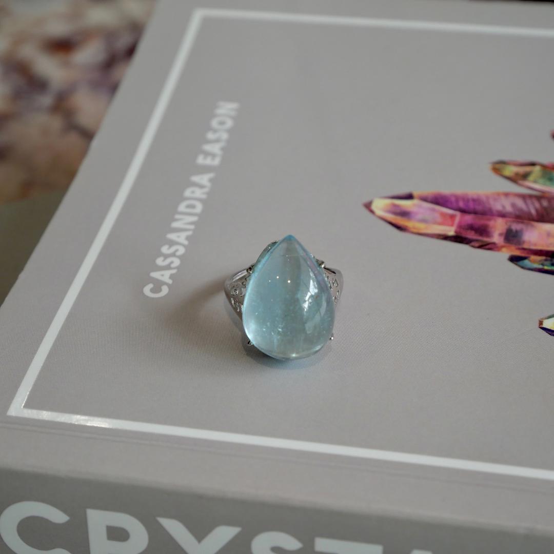 Aquamarine Teardrop Adjustable Ring