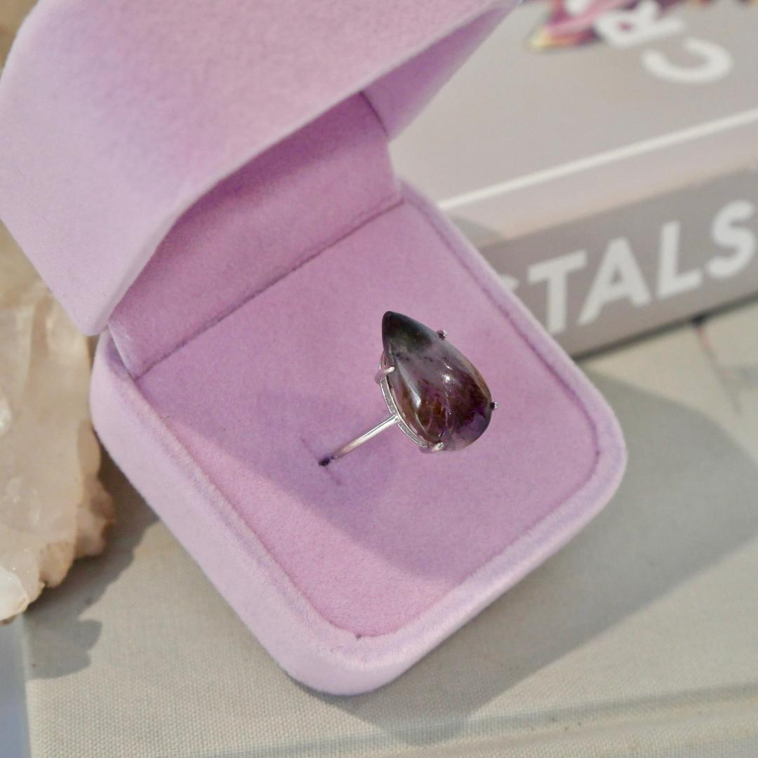 Auralite -23 Teardrop Silver Adjustable Ring No 95