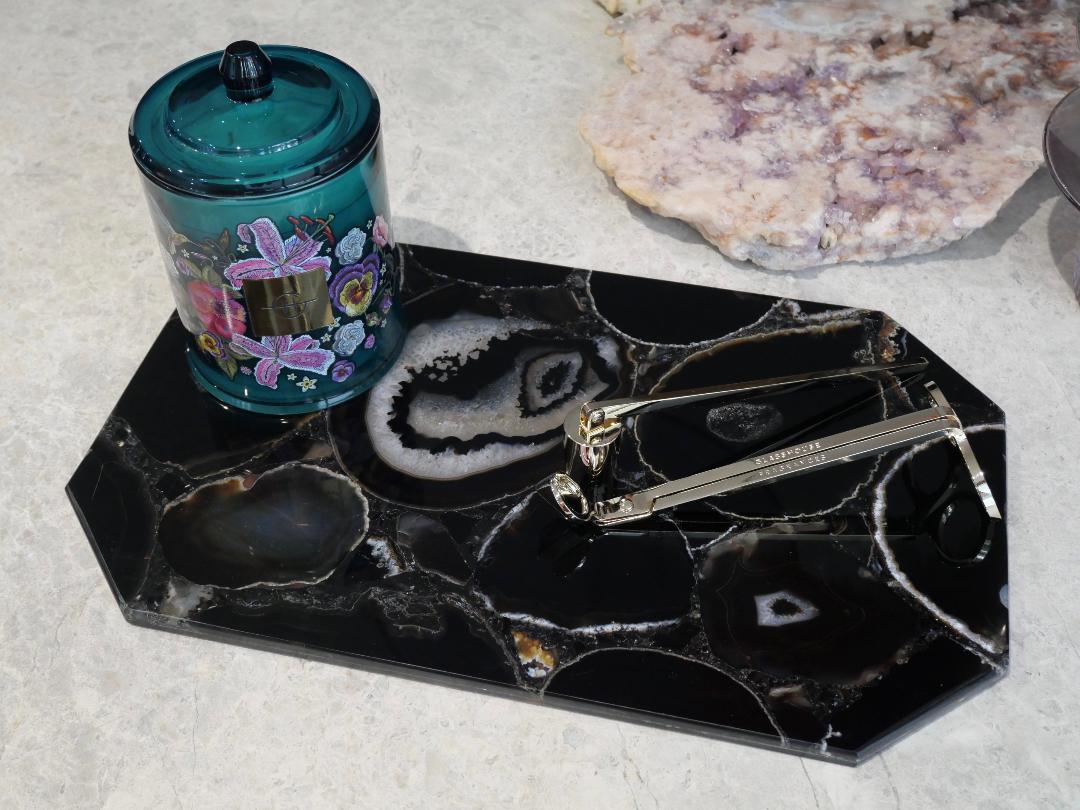 Black Agate Rectangle Platter with angled edges