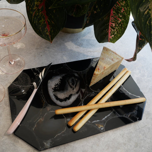 Black Agate Rectangle Platter with angled edges