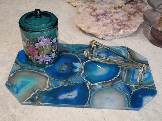 Blue Agate Rectangle Platter with angled edges