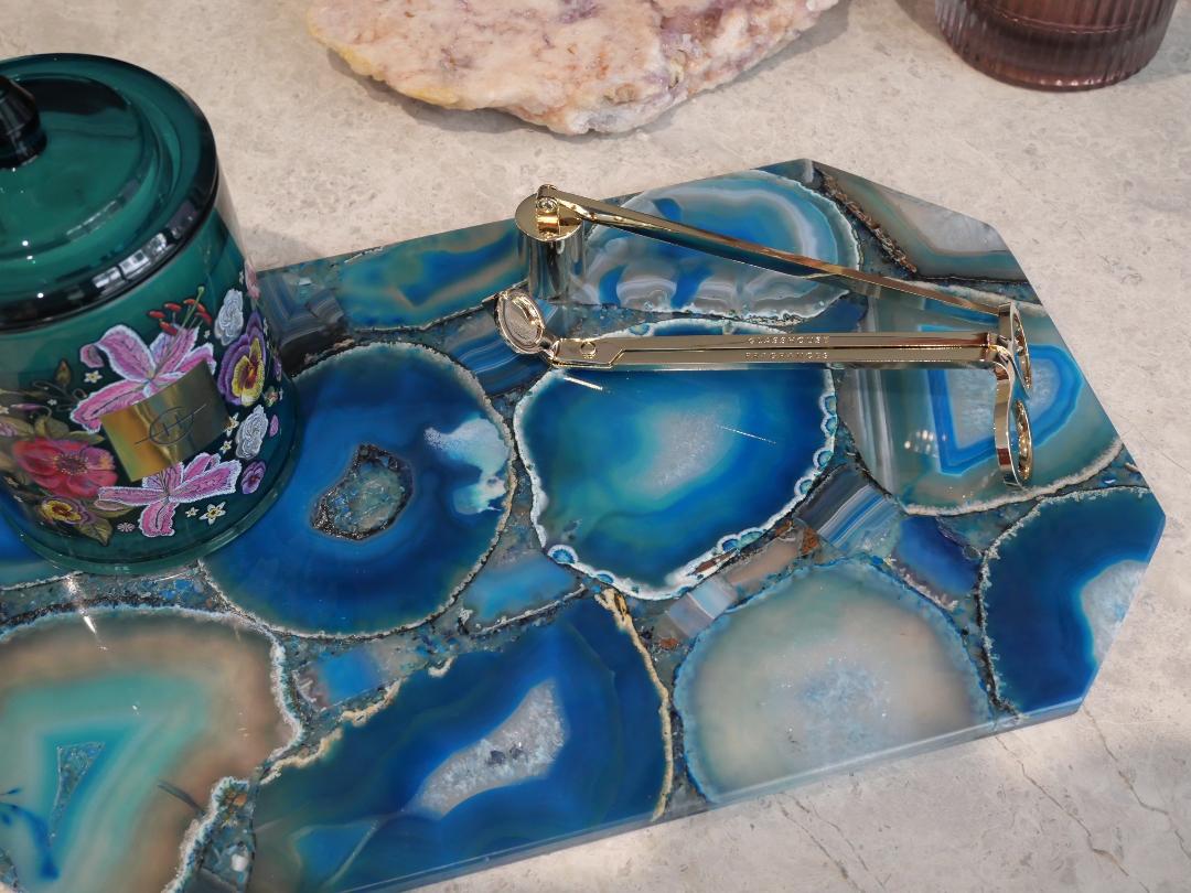 Blue Agate Rectangle Platter with angled edges