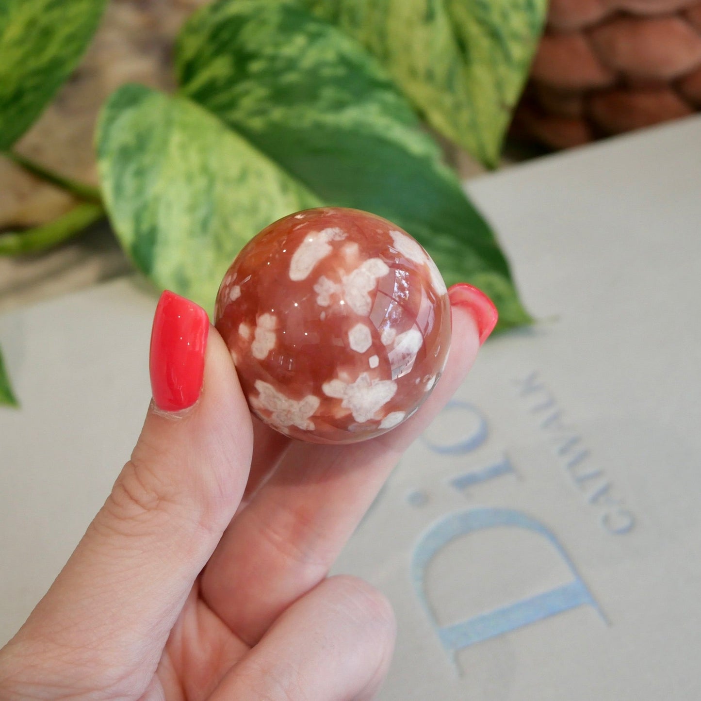 Carnelian with Flower Agate Sphere No 73