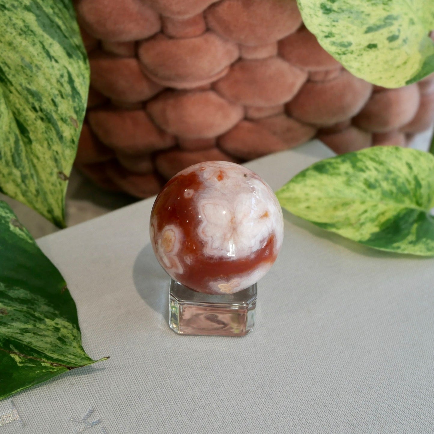 Carnelian with Flower Agate Sphere No 75