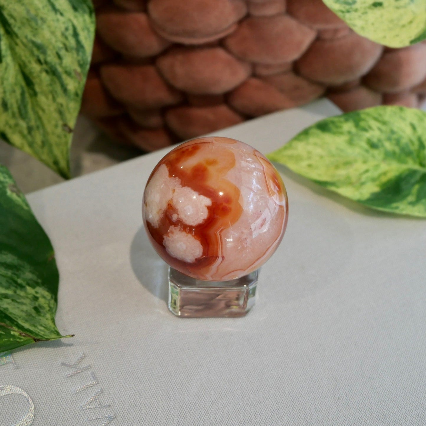 Carnelian with Flower Agate Sphere No 76