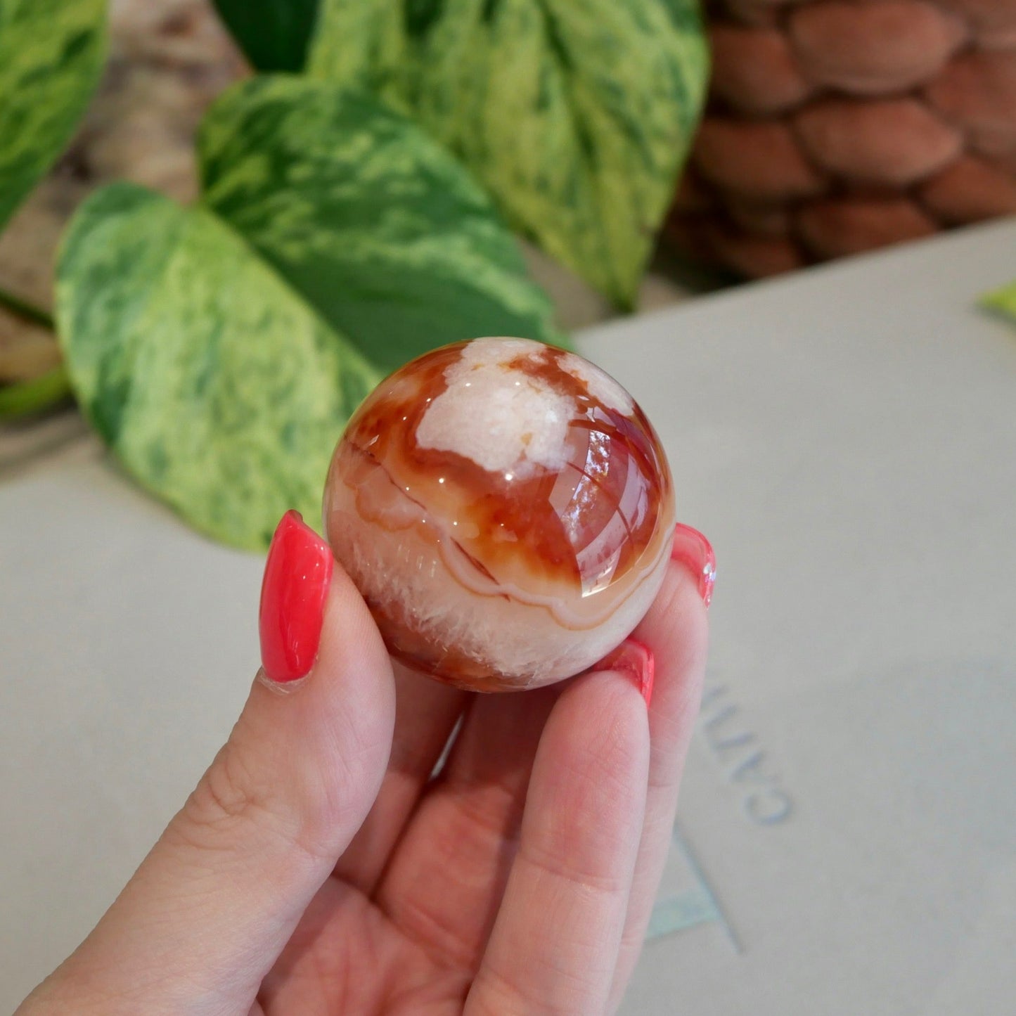 Carnelian with Flower Agate Sphere No 76