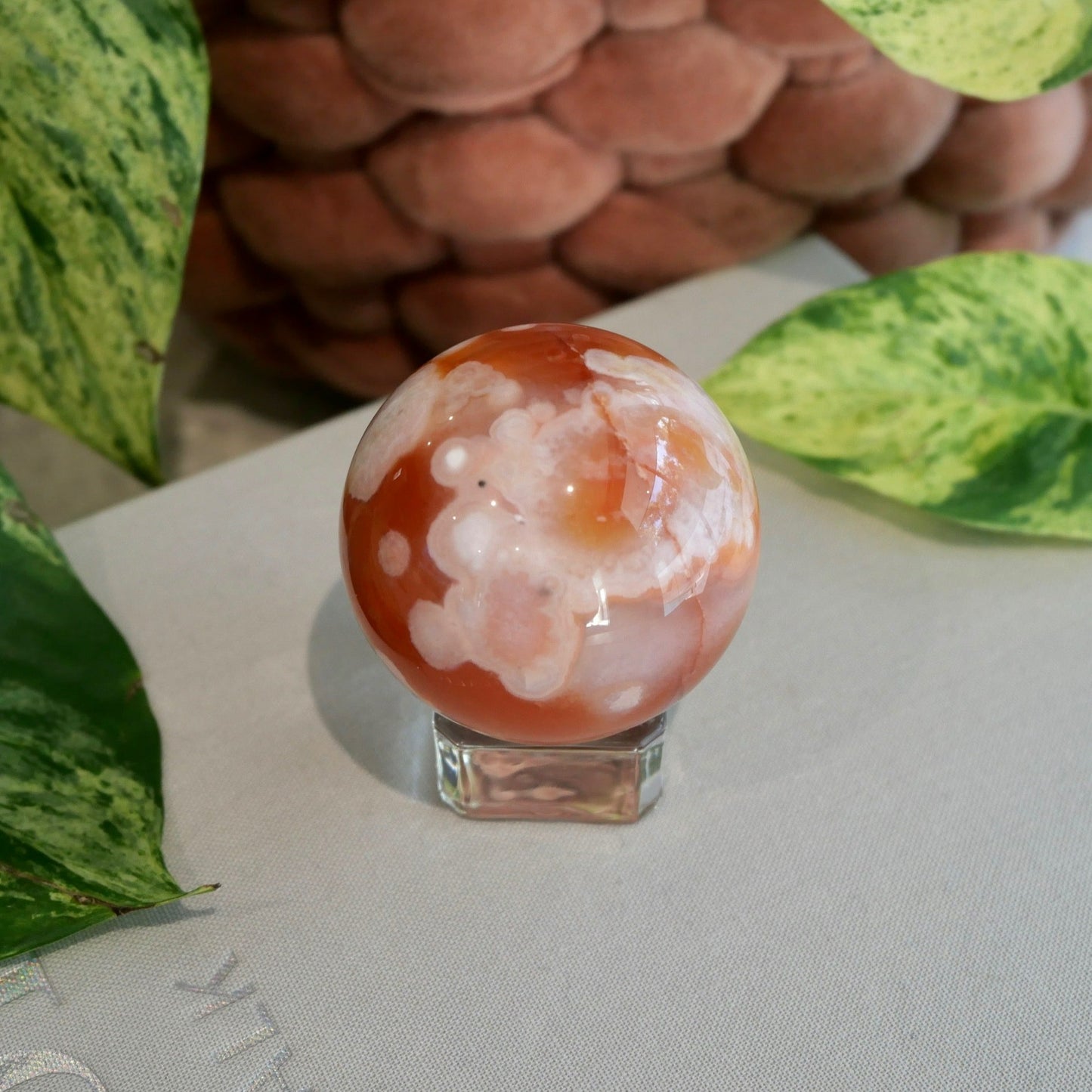 Carnelian with Flower Agate Sphere No 77