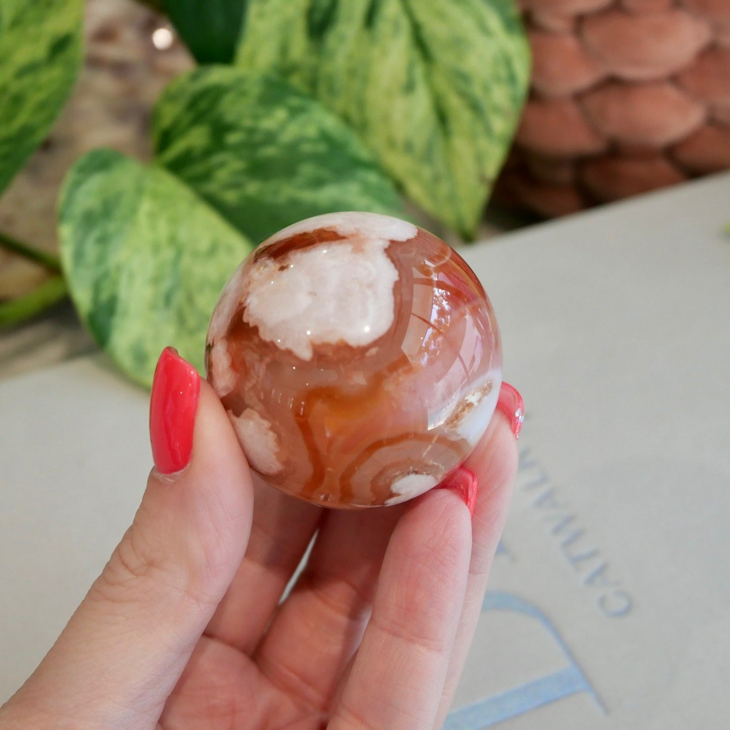 Carnelian with Flower Agate Sphere No 78