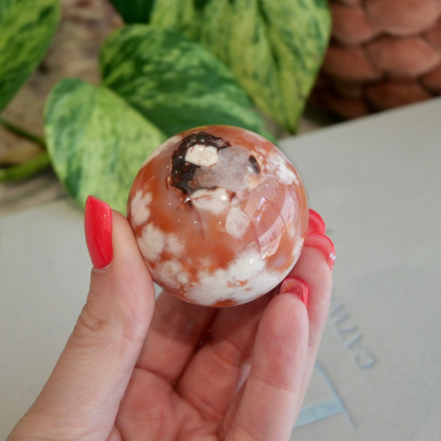 Carnelian with Flower Agate Sphere No 82