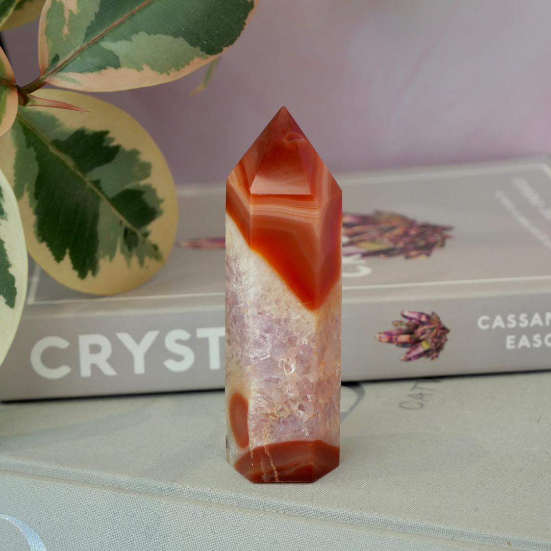 Carnelian Tower with Clear Quartz & Amethyst No 437