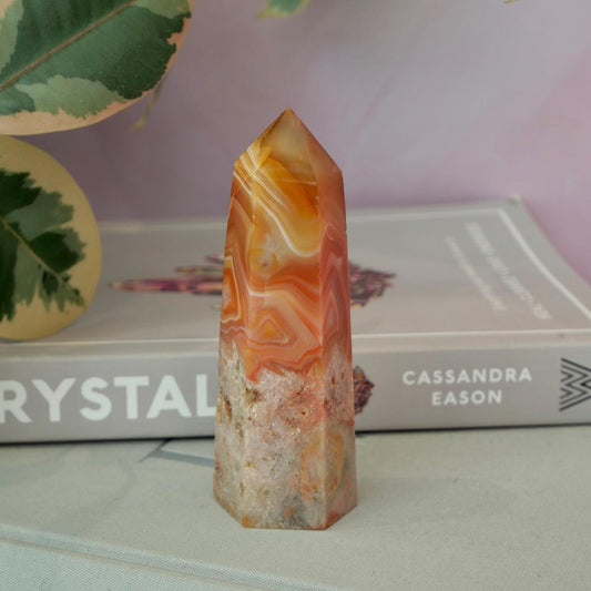 Carnelian Tower with Clear Quartz & Amethyst No 439