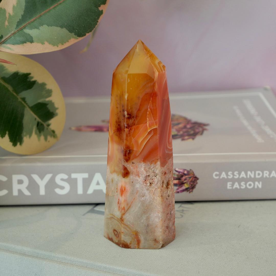 Carnelian Tower with Clear Quartz & Amethyst No 439