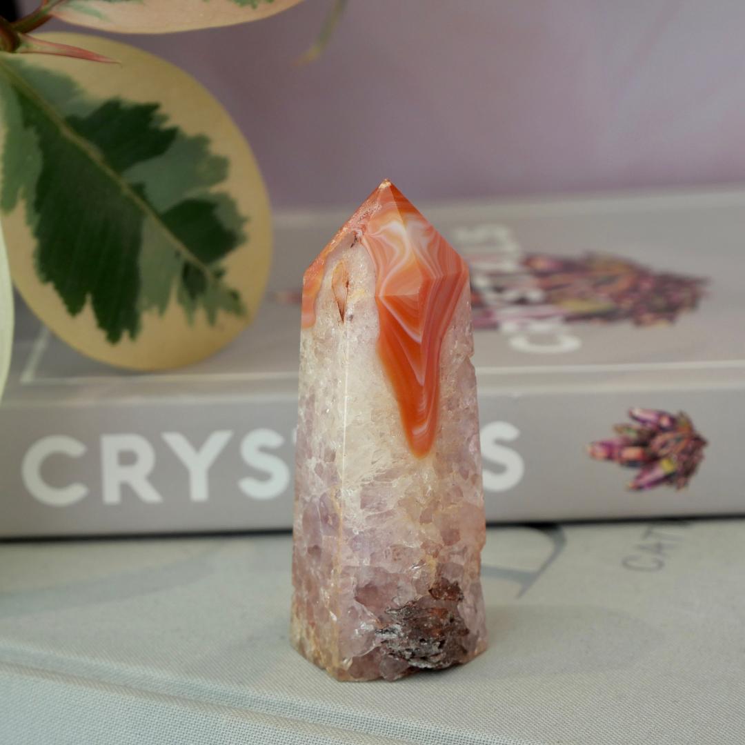 Carnelian Tower with Clear Quartz & Amethyst No 440