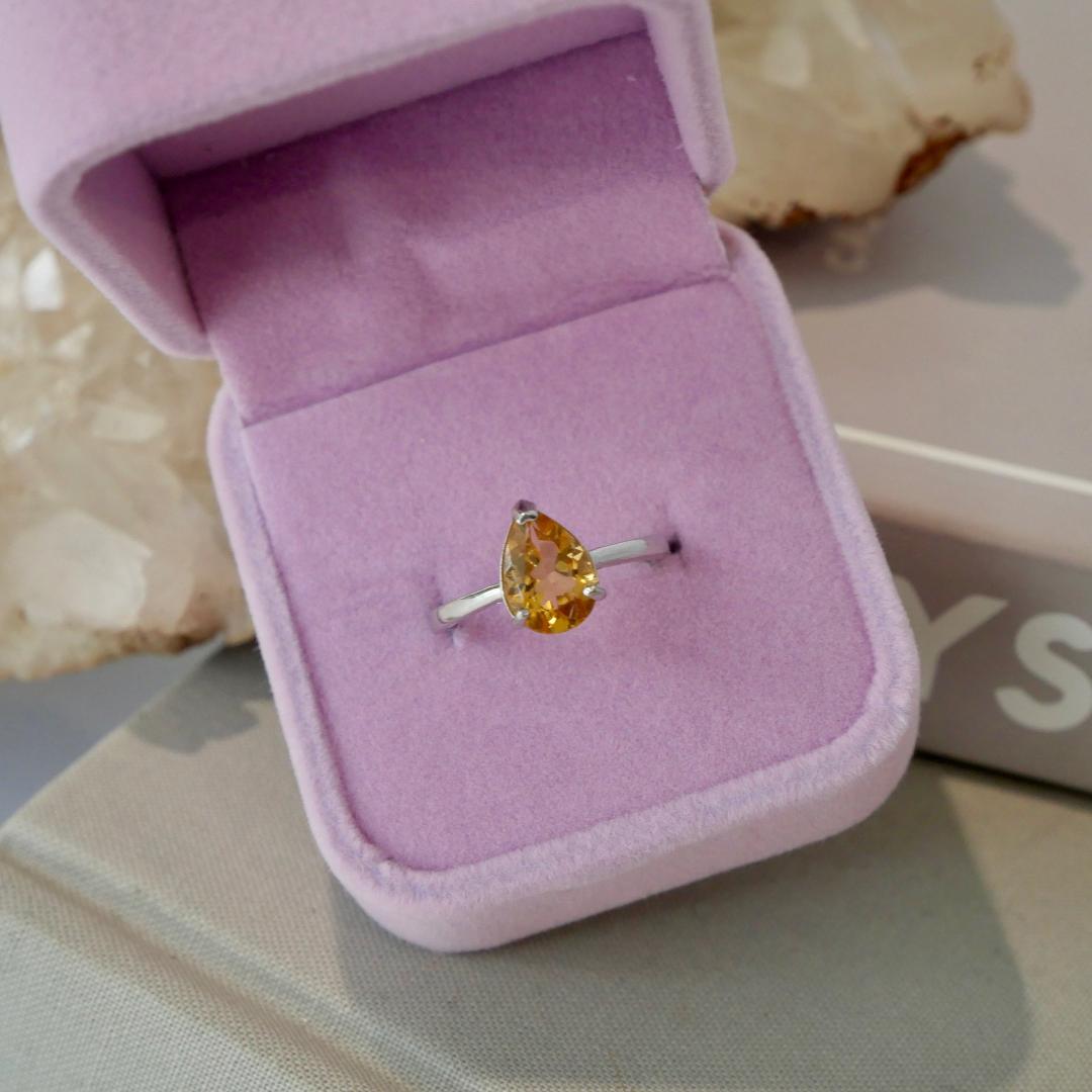 Citrine Teardrop Silver Adjustable Ring No 116