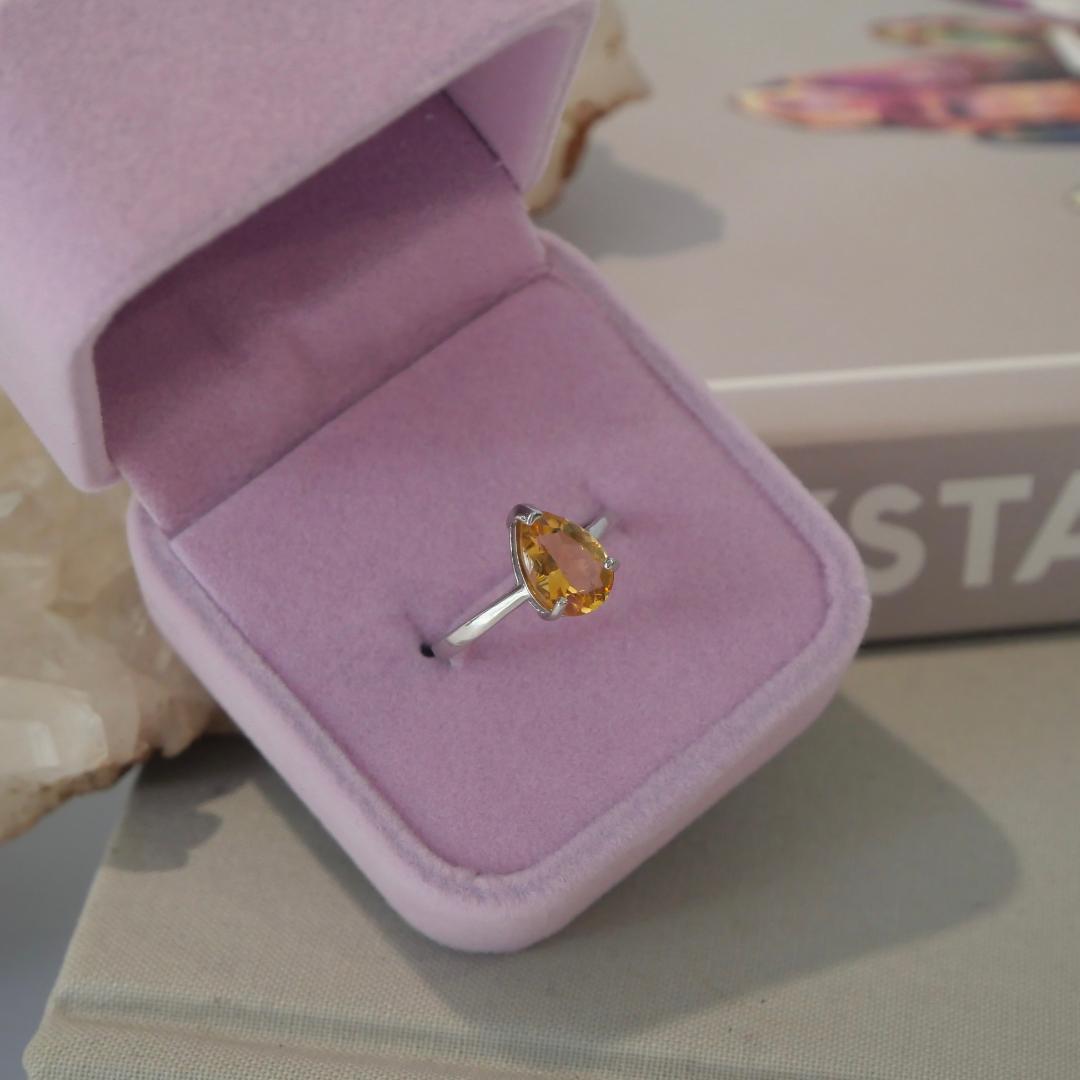 Citrine Teardrop Silver Adjustable Ring No 116