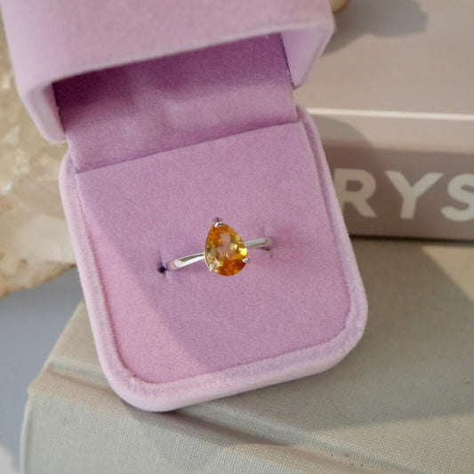 Citrine Teardrop Silver Adjustable Ring No 117