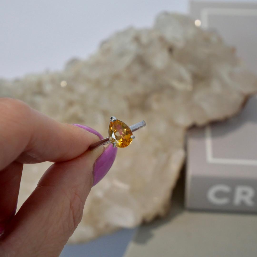 Citrine Teardrop Silver Adjustable Ring No 117