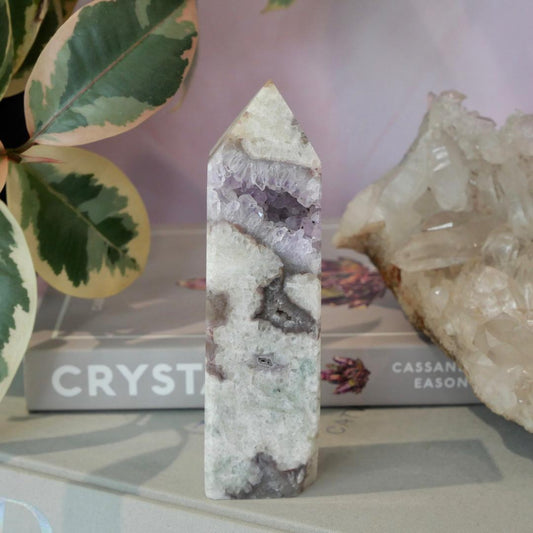 Druzy White Fluorite, Amethyst & Agate Tower No 3