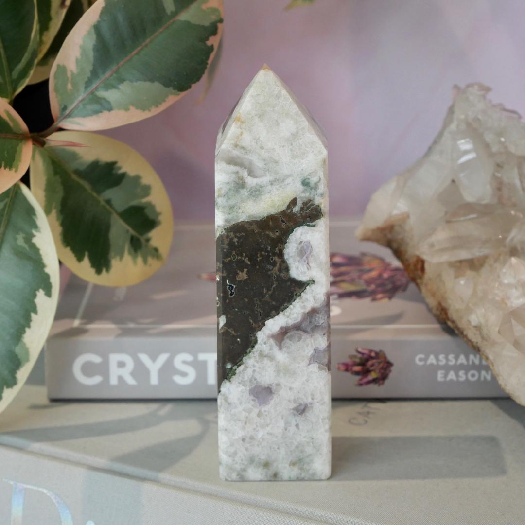 Druzy White Fluorite, Amethyst & Agate Tower No 3