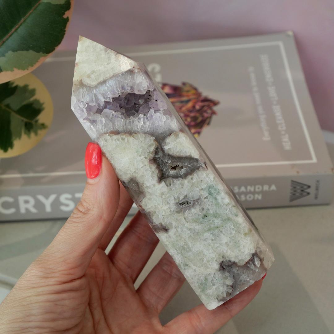 Druzy White Fluorite, Amethyst & Agate Tower No 3