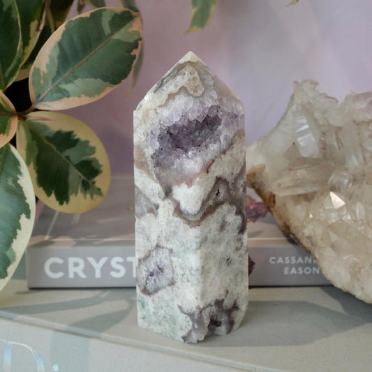 Druzy White Fluorite, Amethyst & Agate Tower No 4