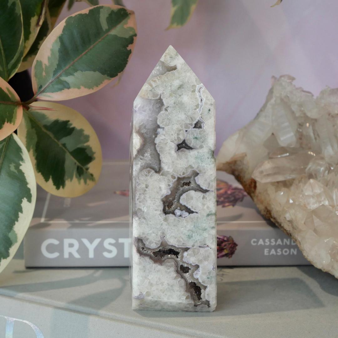 Druzy White Fluorite, Amethyst & Agate Tower No 4