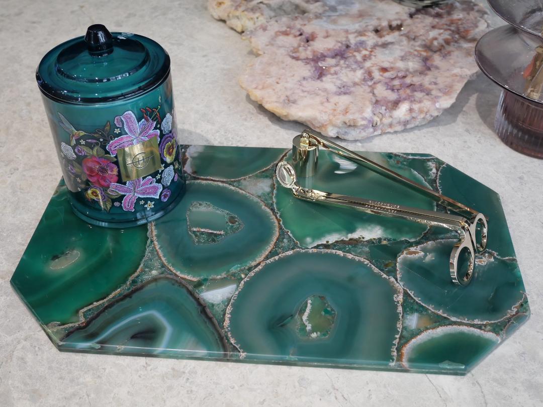 Green Agate Rectangle Platter with angled edges