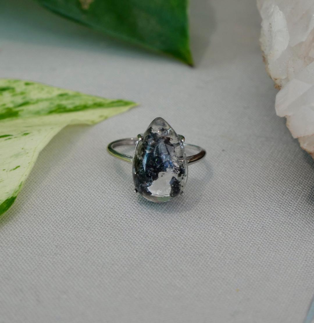 Herkimer Diamond Teardrop Adjustable Ring