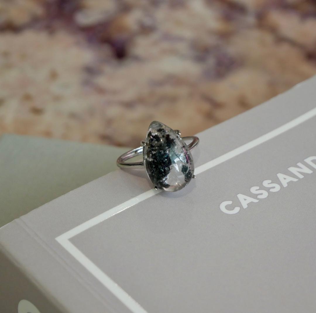 Herkimer Diamond Teardrop Adjustable Ring