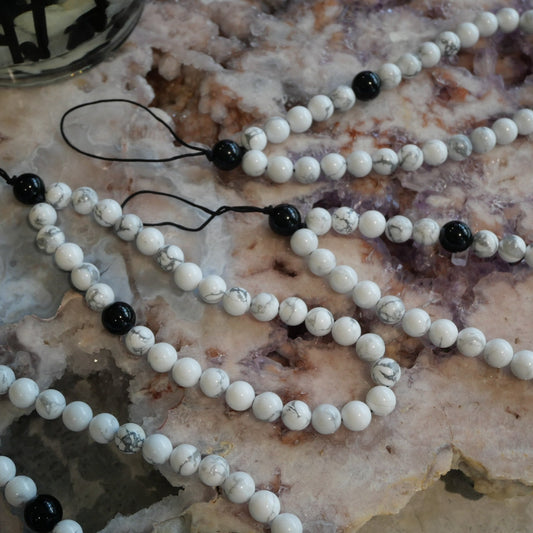 Howlite with Obsidian Crystal Beaded Phone Straps