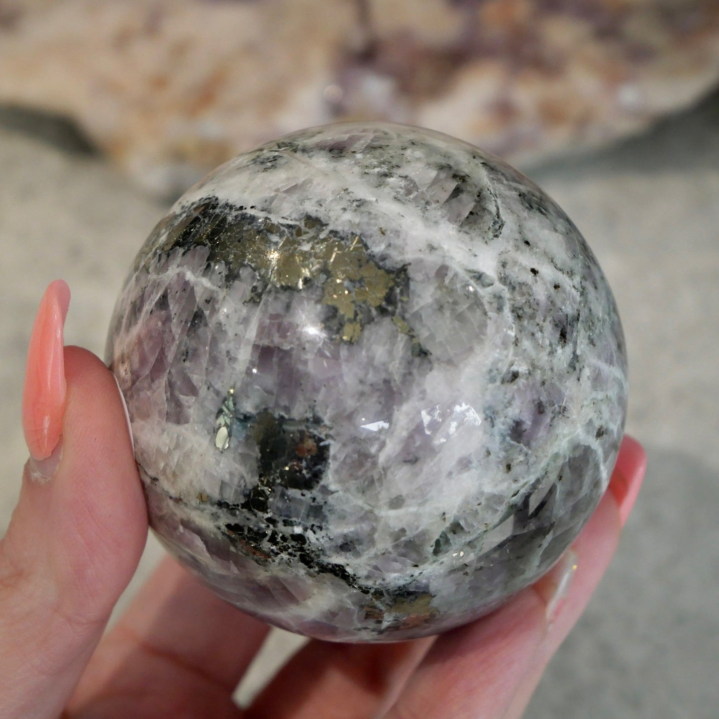 Kunzite with Pyrite Sphere No 449