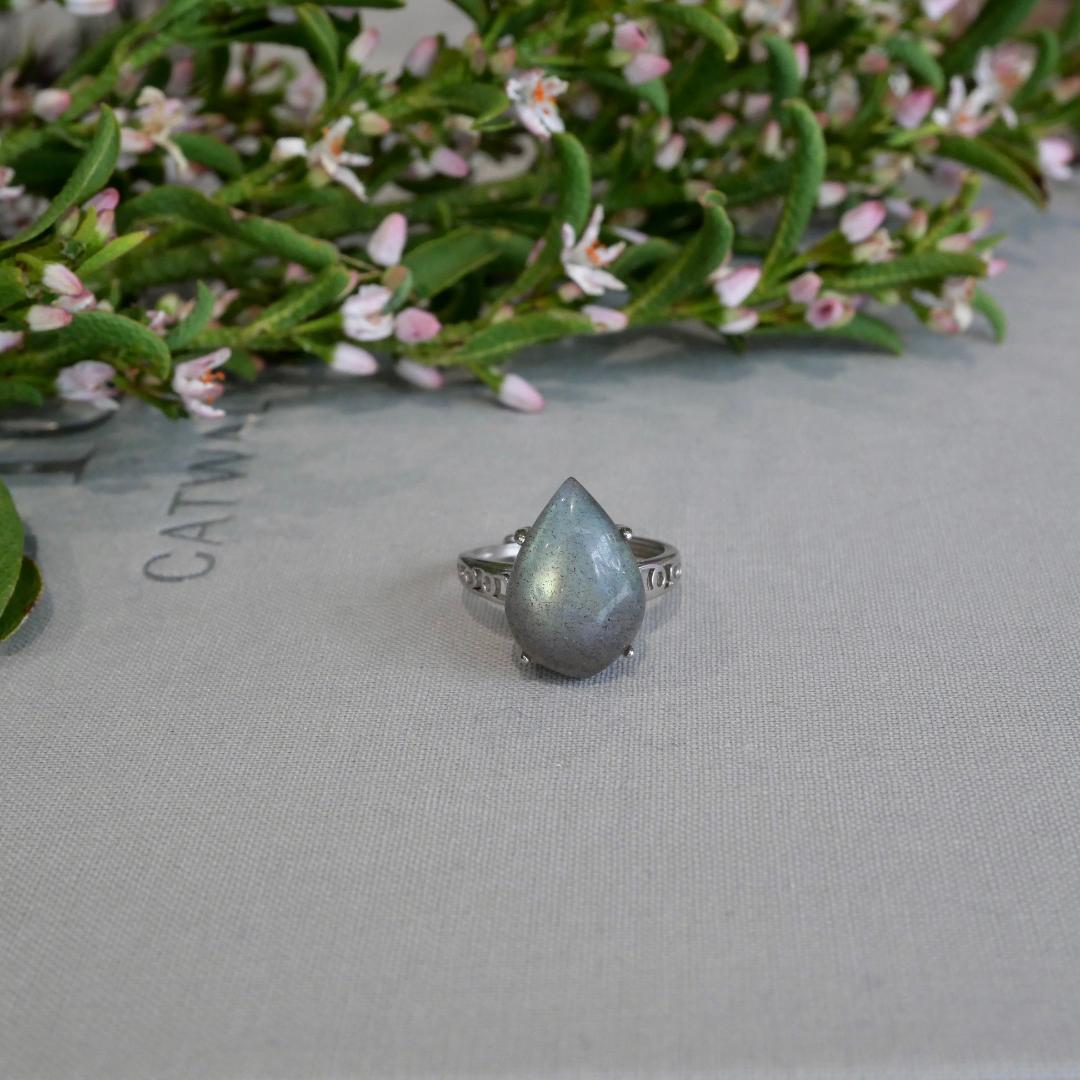 Labradorite Teardrop Adjustable Ring