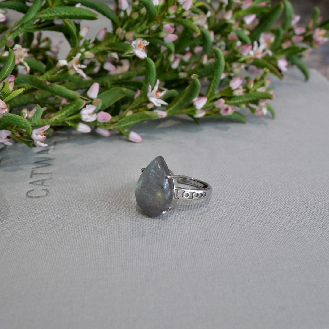 Labradorite Teardrop Adjustable Ring