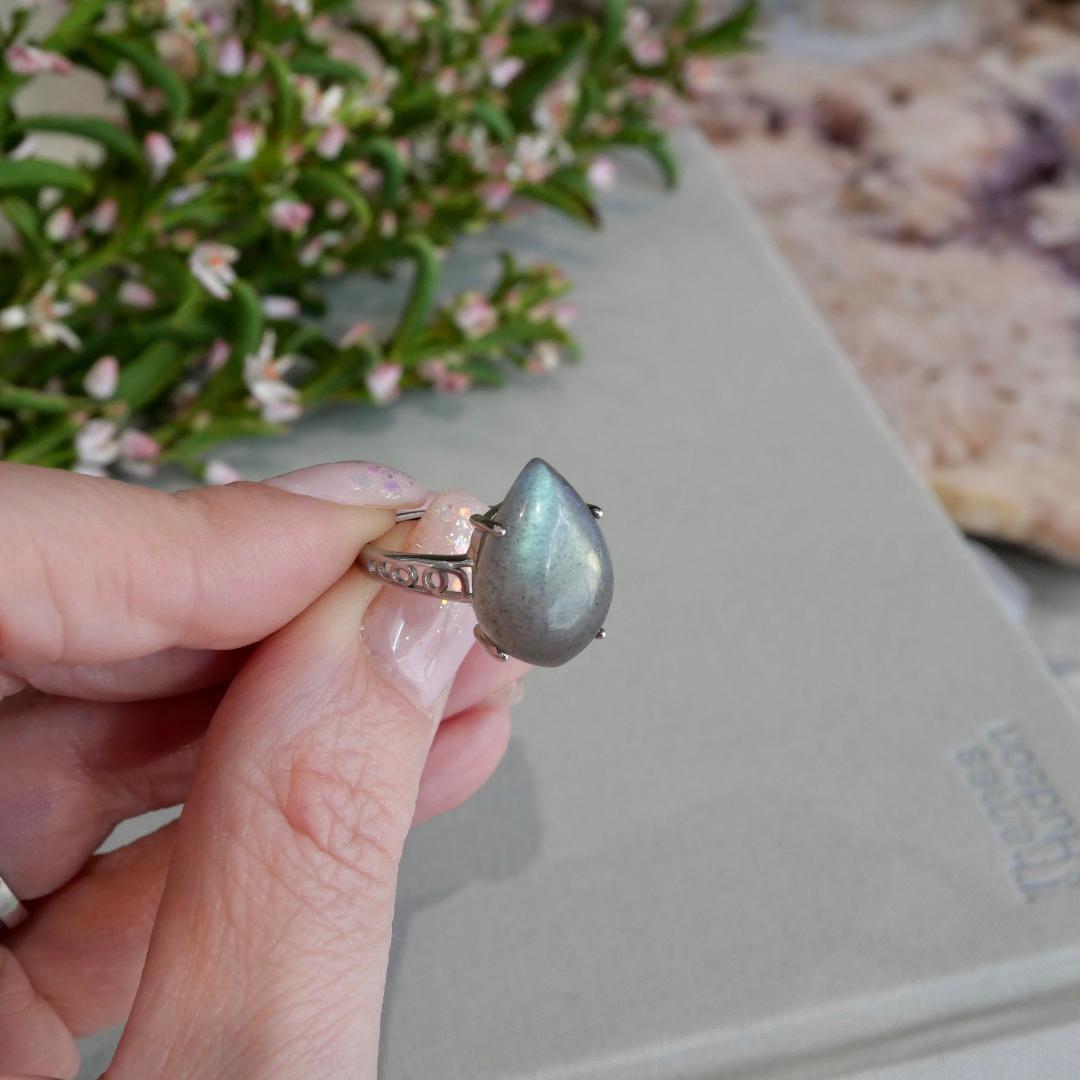 Labradorite Teardrop Adjustable Ring