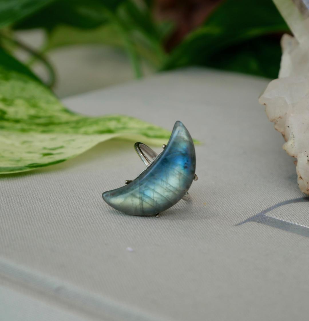 Labradorite Moon Adjustable Ring No 93