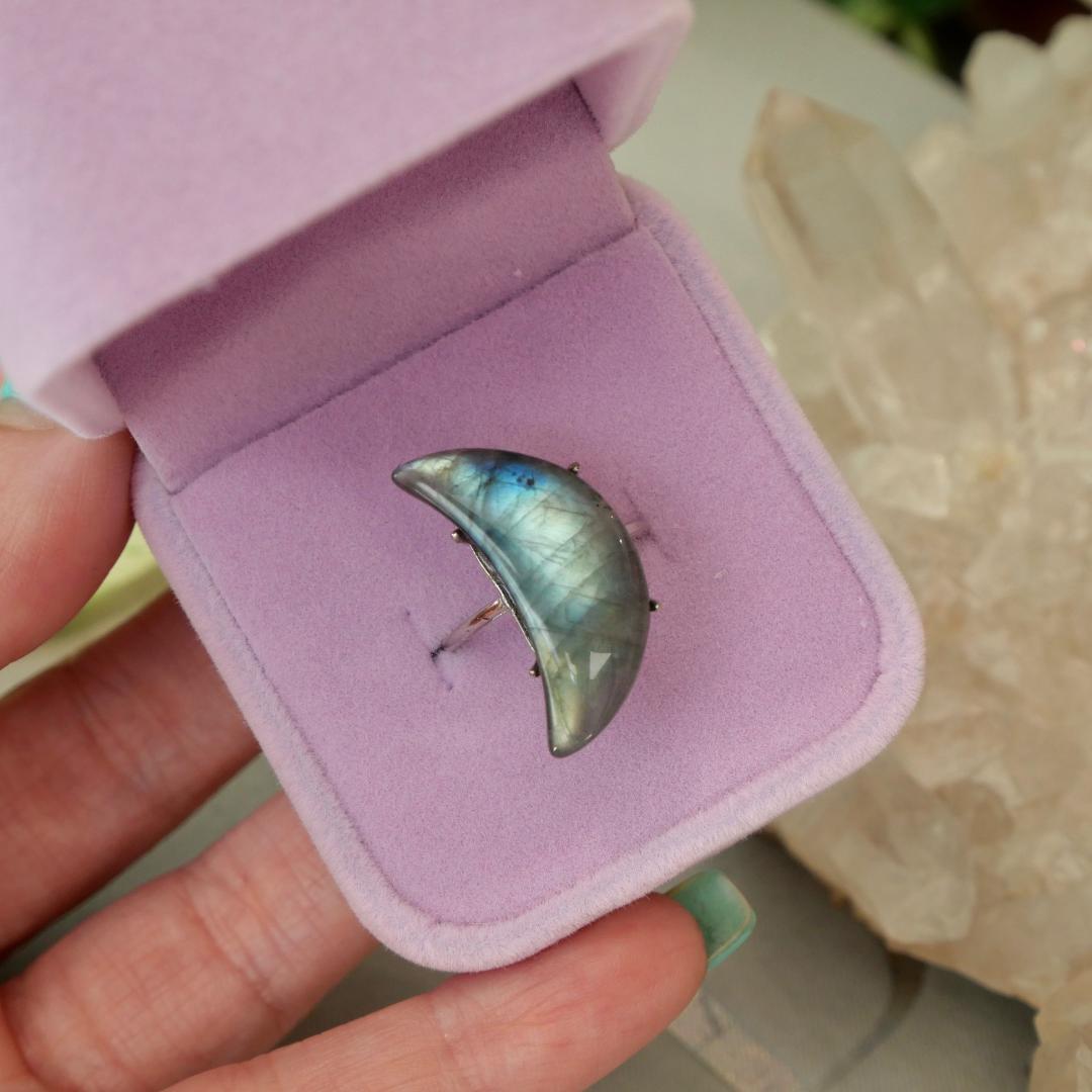 Labradorite Moon Adjustable Ring No 93