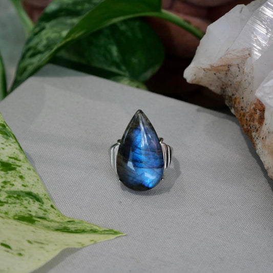 Labradorite Teardrop Adjustable Ring No 90