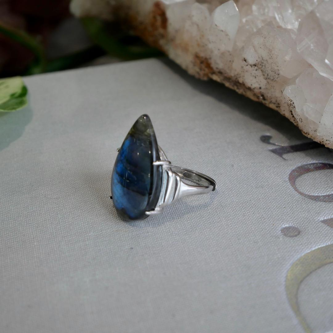 Labradorite Teardrop Adjustable Ring No 90