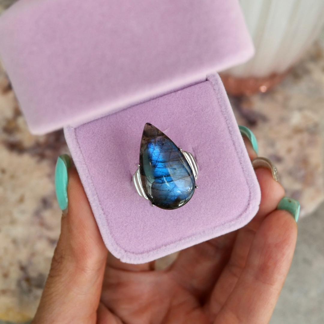 Labradorite Teardrop Adjustable Ring No 90