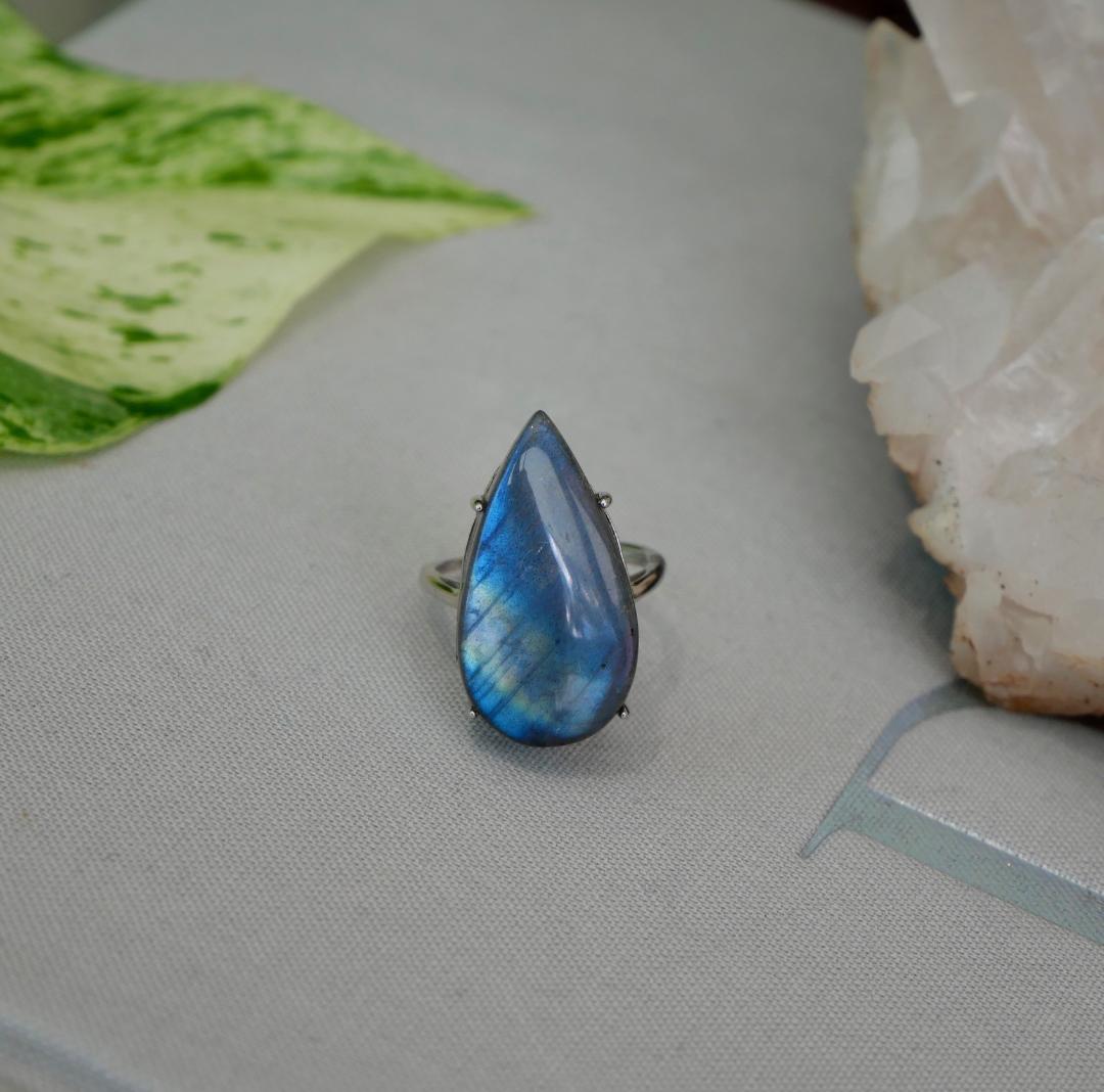 Labradorite Teardrop Adjustable Ring No 91