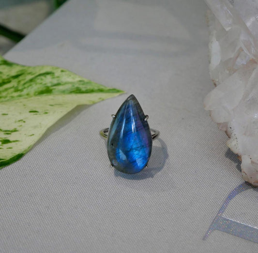 Labradorite Teardrop Adjustable Ring No 92