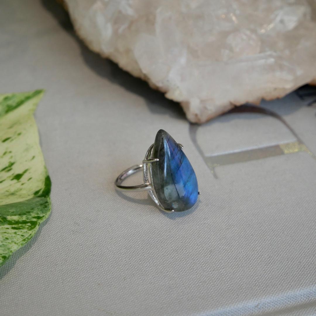 Labradorite Teardrop Adjustable Ring No 92