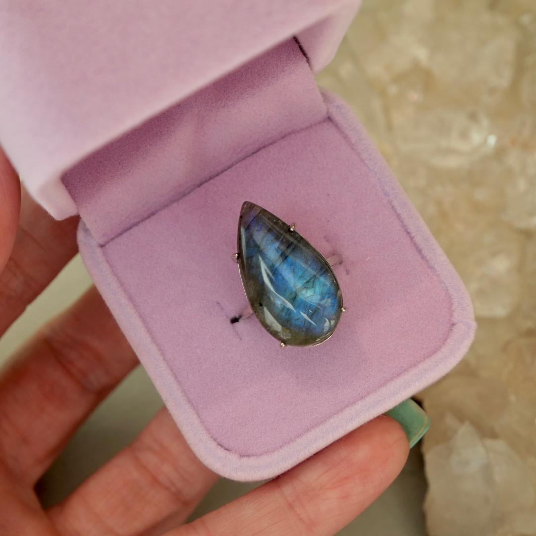 Labradorite Teardrop Adjustable Ring No 92