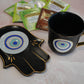 Matt Black with Blue Evil Eye Tea Cup & Saucer Set