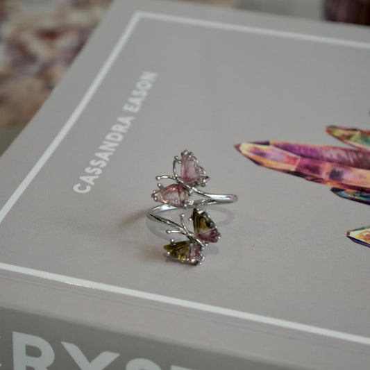 Mixed Tourmaline Butterfly Silver Ring