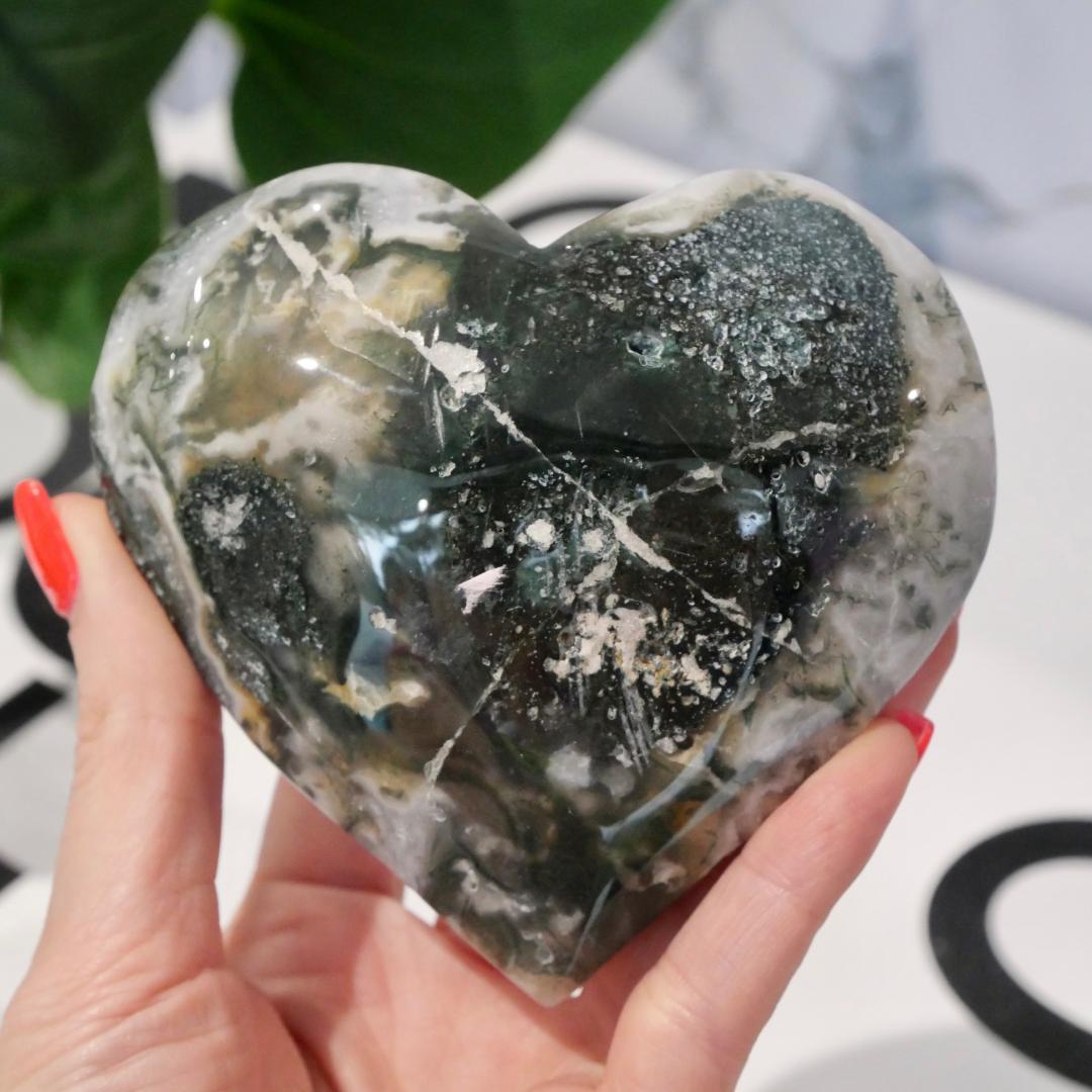 Druzy Moss Agate Heart No 108