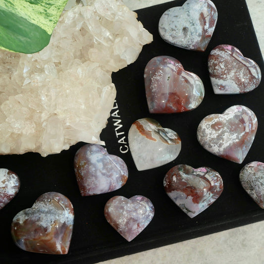 Moss Agate Jasper Hearts