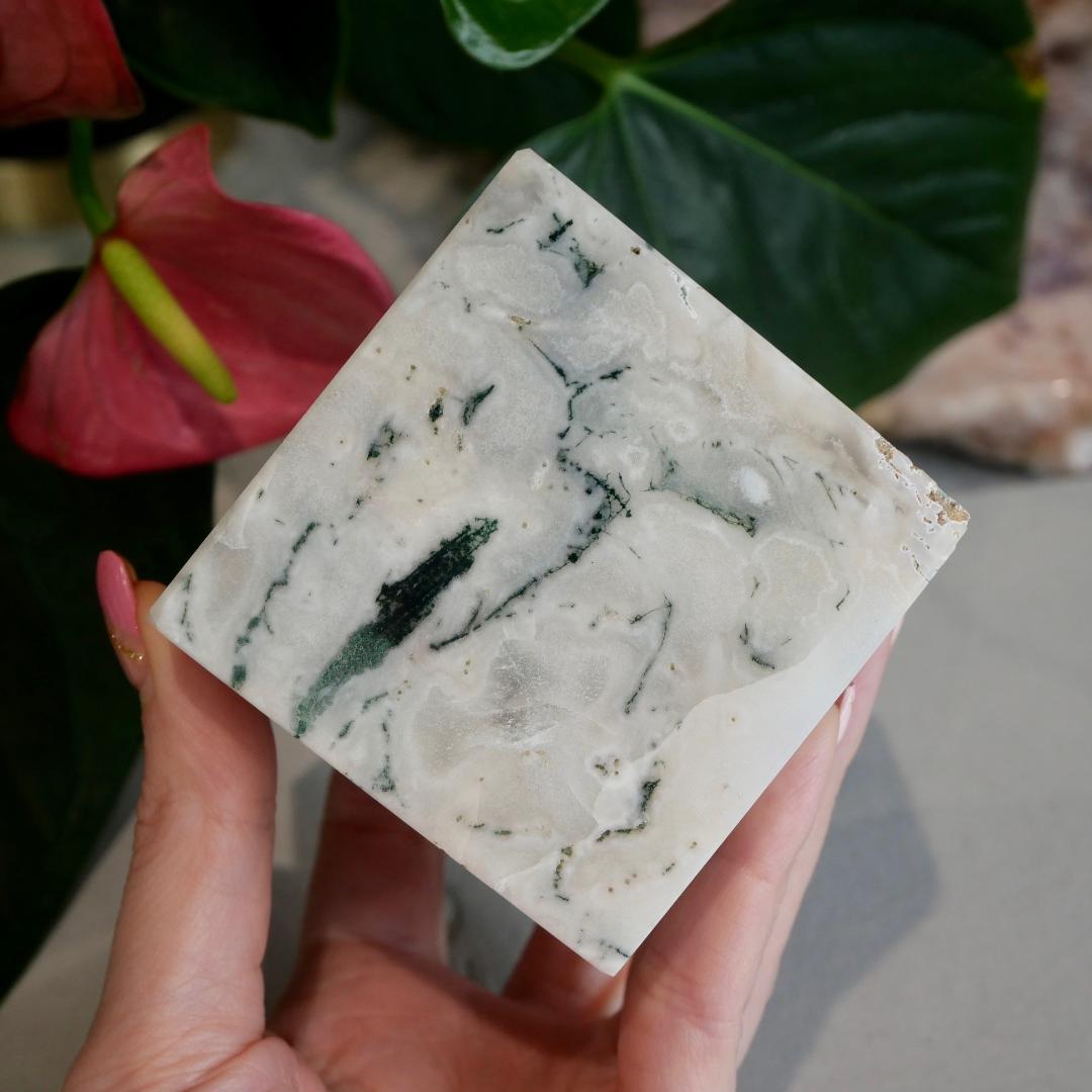 Moss Agate Cube No 357