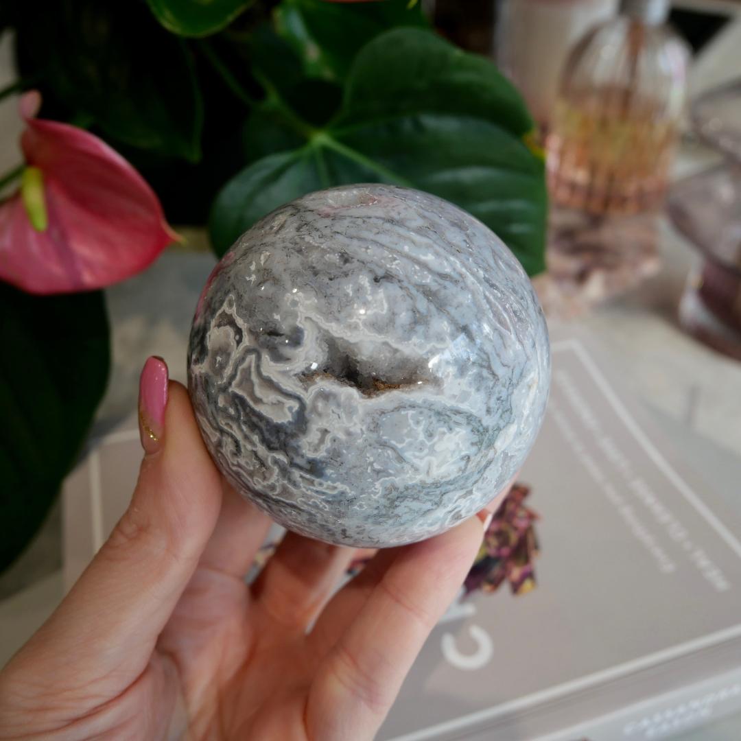 Druzy Icey Blue Moss Agate Sphere No 33