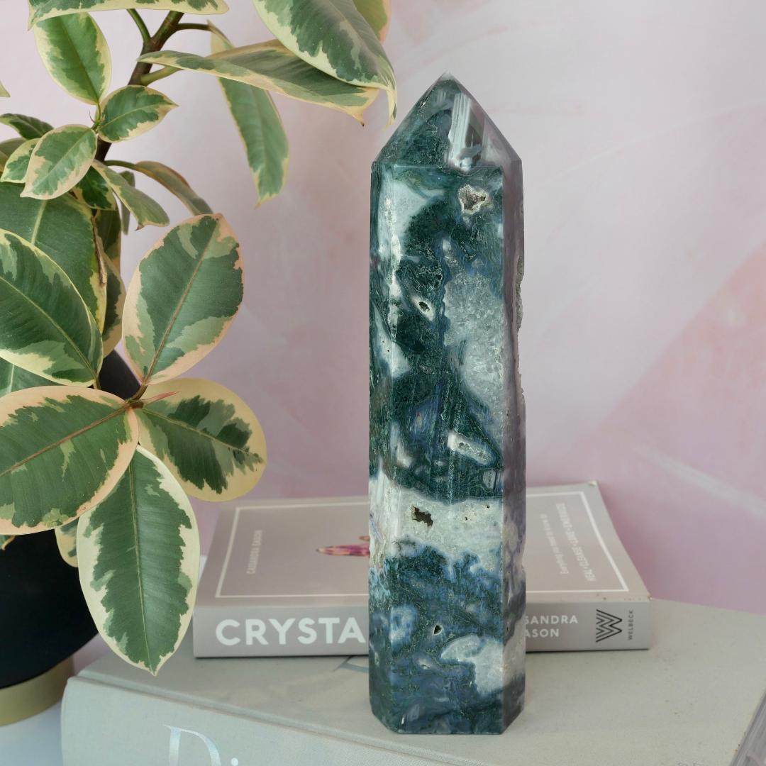 Druzy Moss Agate Tower No 242